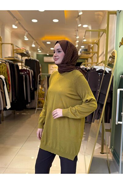 Tığ Triko Shoulders Stone Printed Rayon Tunic 21723 Acid Green