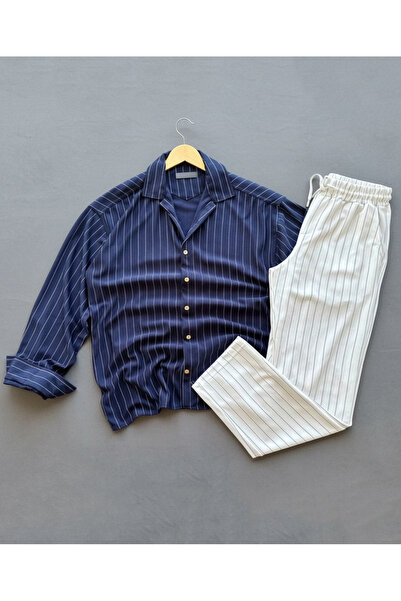 viperkombin Ανδρικό Σετ Παντελόνι και Πουκάμισο με Ρίγες από Ύφασμα Κρεπ Κανο...