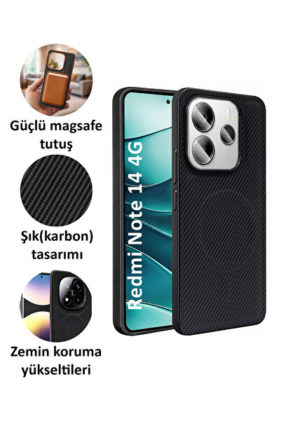 CEPSTOK Redmi Note 14 4G Kılıf Magsafe Karbonfiber Desenli Silikon Kapak