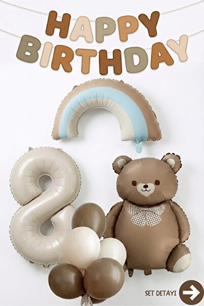 BALOMİS Ayıcık Temalı 8 Yaş Doğum Günü Balon Konsept Seti