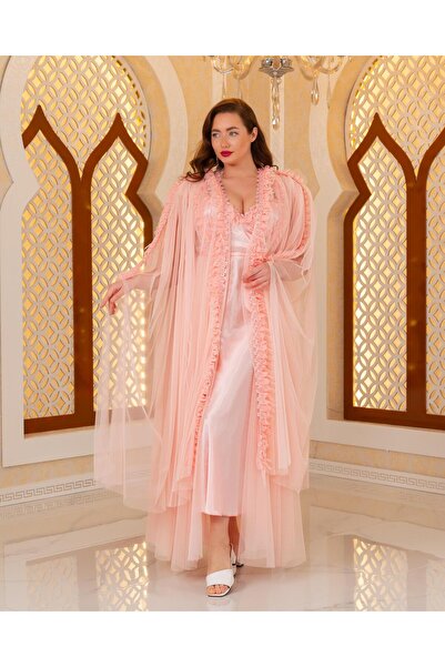 Limas lingerie Special Design Tulle, 2-Piece Long Dressing Gown with Lace Det...
