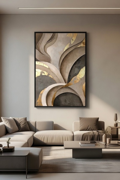 hollywest Lüks Kahverengi & Bej Soyut Duvar Sanatı | Modern Çerçeveli Tablo