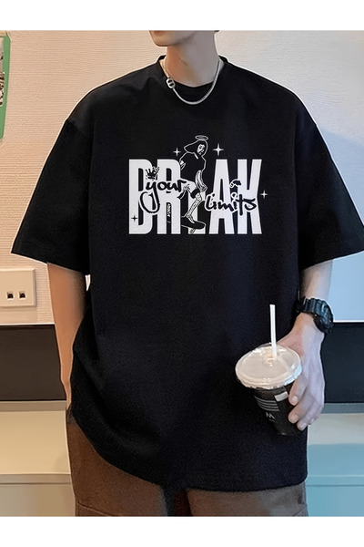 Flow touch Balck Printed Oversize Unisex T-Shirt White
