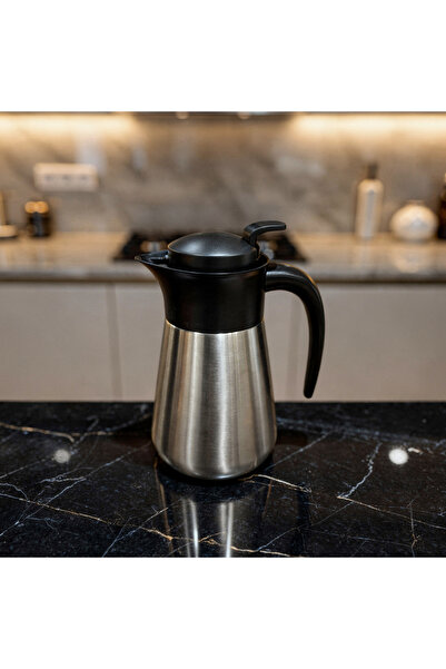 ALMEDYAF ترمس إيطالي أسود وفضي سعة 0.7 لتر - ترمس معزول بجدار مزدوج من الفولا...