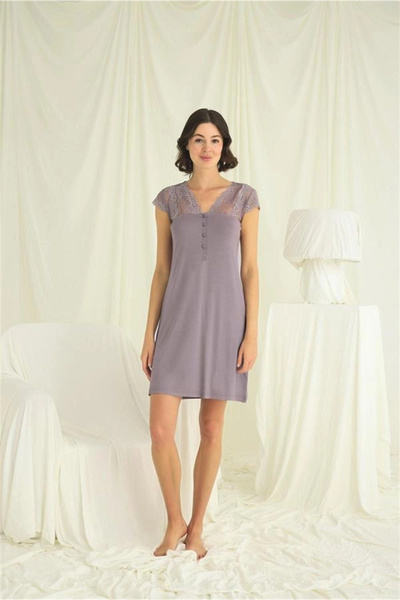 Will Like Lace Front Buttoned Nightgown with Sleeves Shoulder and Neckline