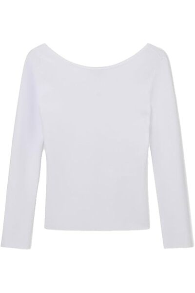 Armani Exchange Women's Slim Fit Ribbed Round Neck Long Sleeve White Sweater ...
