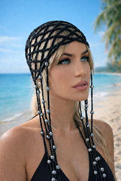 Zuviel Deco Handmade Handmade Knitting Khaki Beaded Mesh Cap,Pinterest Hat