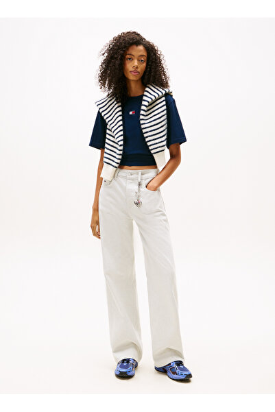 Tommy Jeans Lacivert Kadın Standart Fit Desenli T-Shirt TJW BXY BADGE TEE EXT