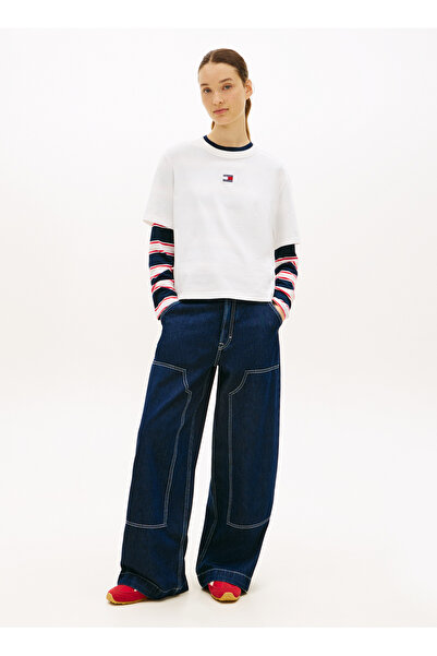 Tommy Jeans Lacivert Kadın Standart Fit Desenli T-Shirt TJW BXY BADGE TEE EXT