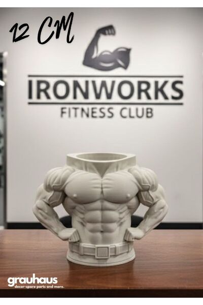 GRAUHAUS Bodybuilder Temalı Kalemlik 12 CM Fitness & Spor Salonu Dekoru Masaü...