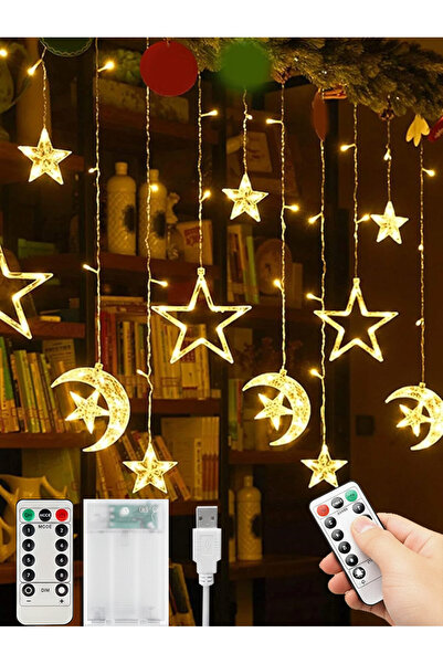 Generic Ramadan decorative light curtain with crescent moon and star design, ...