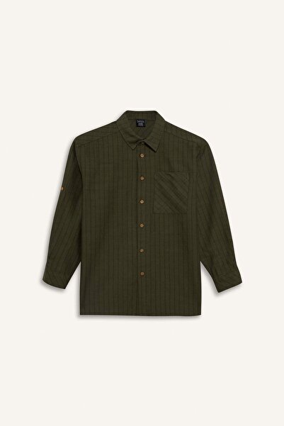 DeFacto Oversize Wide Fit Shirt Collar Striped Poplin Long Sleeve Shirt for B...