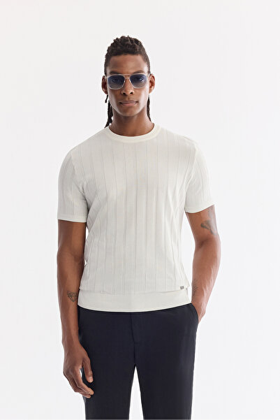 Avva Men's Ecru Crew Neck Knit Detailed Knitwear T-Shirt A61Y5026
