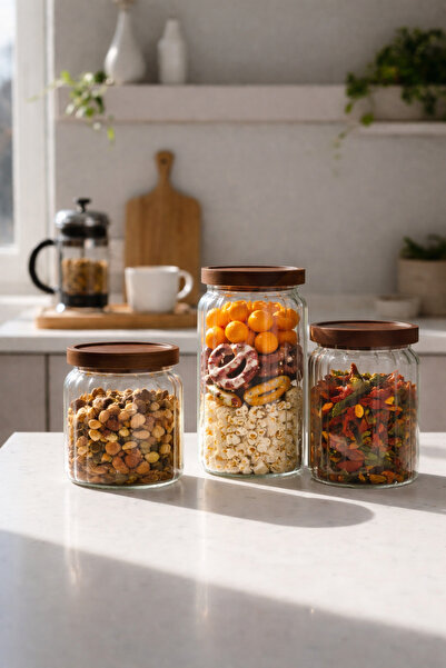 LOVER'S KİTCHEN aradığınız herşey 3'lü Vakumlu Akasya Kapaklı Cam Kavanoz Set...