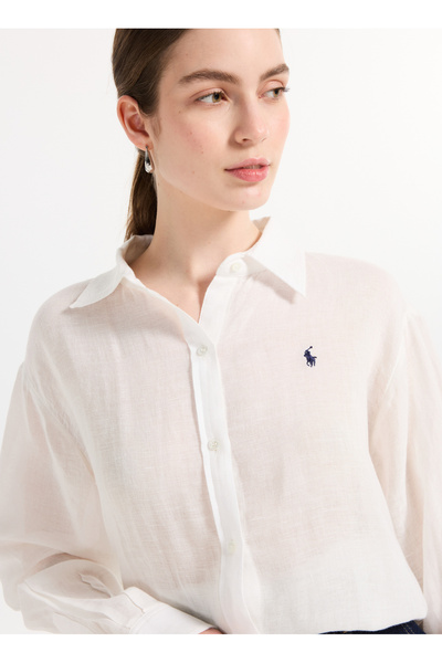 Polo Ralph Lauren Standart Gömlek Yaka Düz Beyaz Kadın Gömlek 21564377