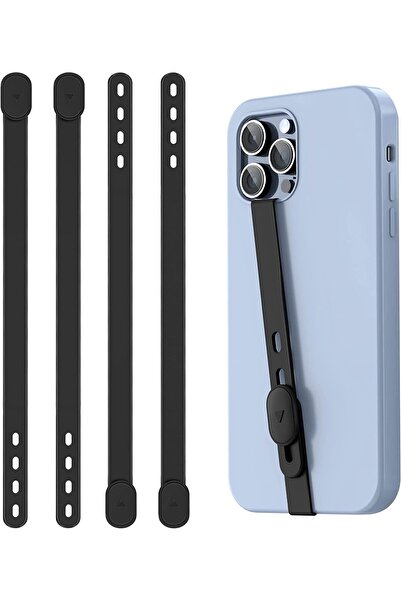 Generic حلقة هاتف زنبركية على شكل حرف X، 4 قطع، حزام أسود مانع للانزلاق للأصا...