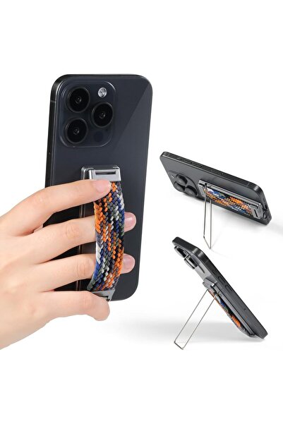 Generic حامل هاتف بحزام زنبركي على شكل حرف X، حزام مرن للأصابع مع قاعدة من سب...