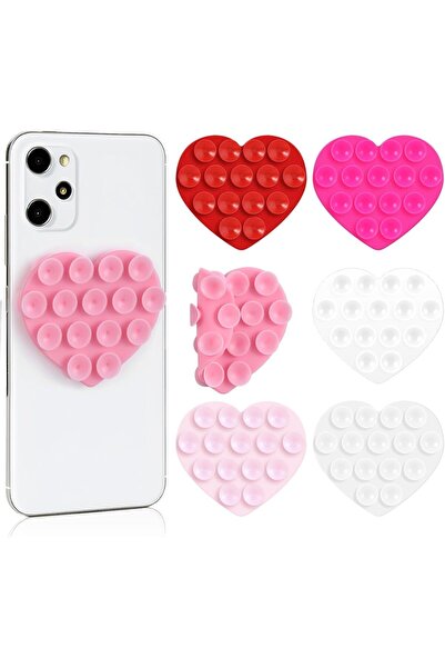 Generic عبوة من 6 قطع من حافظات الهاتف اللاصقة على شكل قلب، مصنوعة من السيليك...