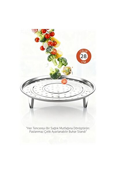 Skygo Inox Çelik Ayaklı Buharlı Pişirme Aparatı - 28 cm Çok Amaçlı Tencere İç...