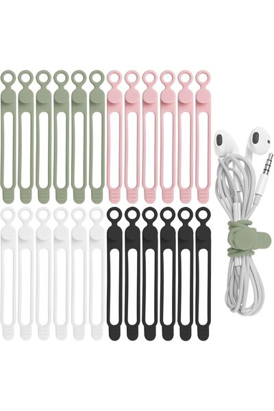Generic 24Pcs Silicone Cable Straps 4 Colors - Reusable Cord Organizer Cable ...