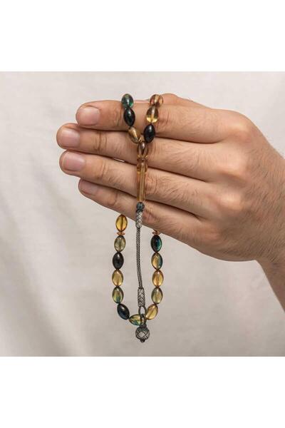 Inure Jewelry Mărgele de rugăciune de chihlimbar cu ciucuri de argint Kazaz