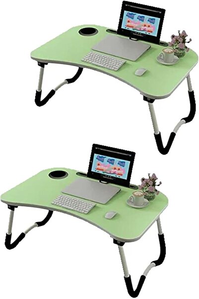 Generic طقم طاولة كمبيوتر محمول قابلة للطي مع حامل أكواب وجهاز آيباد، تصميم ف...