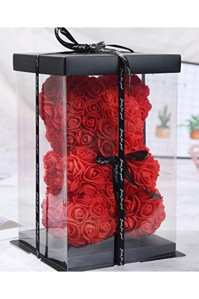 idem Urs Decorativ din Trandafiri Mici Rosii 23cm