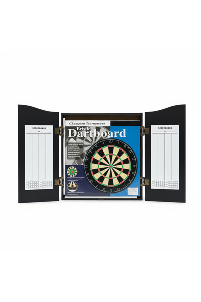 TA SPORT MDF Cabinet Dartboard – BL-1811 B Black Double-Sided Game with 6 Darts