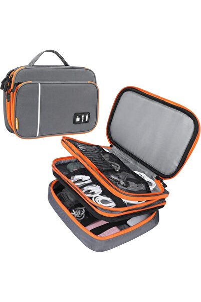 Generic حقيبة تخزين للسفر، منظم ملحقات إلكترونية ثلاثي الطبقات، حقيبة تنظيم ا...