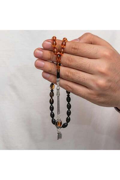 Inure Jewelry Mărgele de rugăciune de chihlimbar cu ciucuri de argint