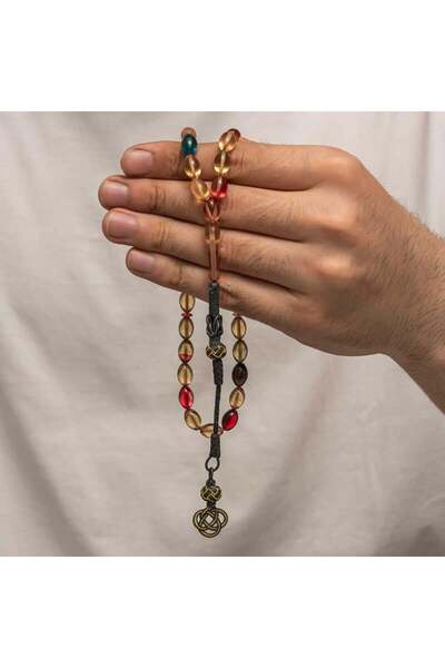 Inure Jewelry Mărgele de rugăciune de chihlimbar cu ciucuri de argint Kazaz