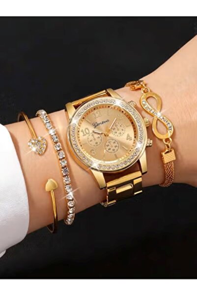 Generic A set consisting of 4 pieces: a women's quartz watch with a heart-sha...