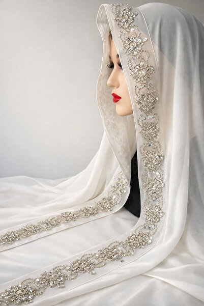 Ceylan Mevlüt Örtüsü - Kırık Beyaz Boncuk İşlemeli Mevlüt Örtüsü