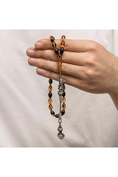 Inure Jewelry Mărgele de rugăciune de chihlimbar cu ciucuri de argint Kazaz