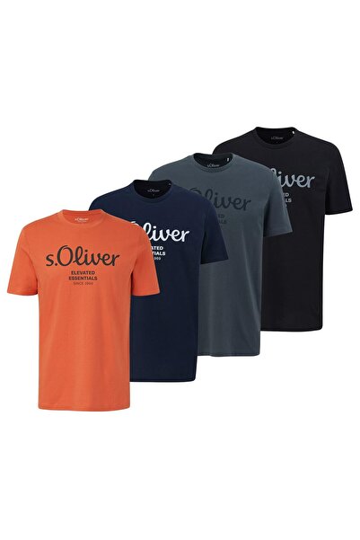 s.Oliver Herren T-Shirt, 4er Pack - Basic, Logoprint, Rundhals, Baumwolle