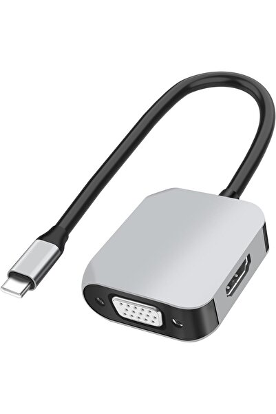 Generic موزع محول USB-C إلى HDMI وVGA، محول متعدد المنافذ 2 في 1 من USB Type-...