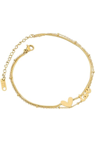 Generic خلخال مطلي بالذهب بتصميم سلسلة قلب الحب متعددة الطبقات للنساء والفتيات