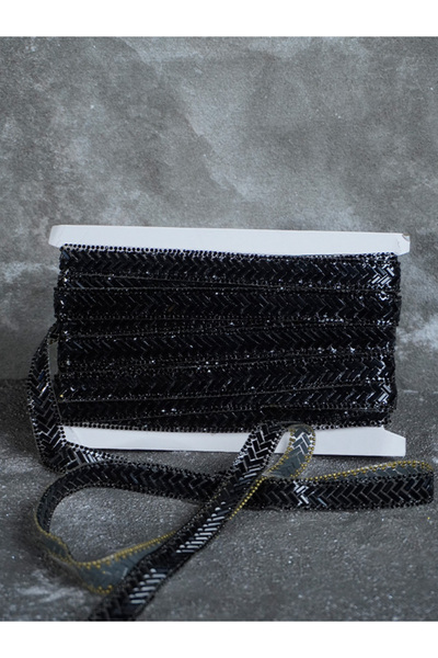 KAYA ARNİCA TEKSTİL Ütü ile Yapışan Taşlı Şerit 1,5 cm (Siyah)– Balık sırtı D...