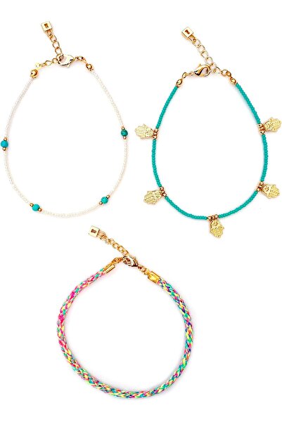 Generic Medium Size Anklet Set Of 3 For Women Multi Color Ee3845Hsetmx