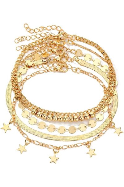 Generic Layered Sequin Anklet Gold Star Ankle Bracelets Beaded Beach Foot Cha...