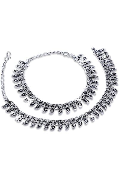 Generic خلخال أنيق عتيق مكون من قطعتين من الفضة المؤكسدة للنساء والفتيات