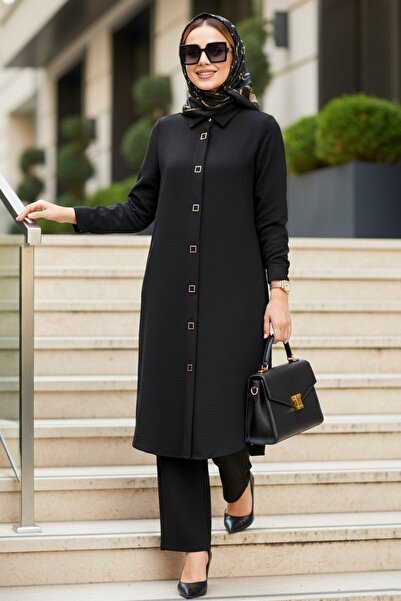 N.S NEVA STYLE Set dublu cu nasturi, negru, cu imprimeu islamic 12791S