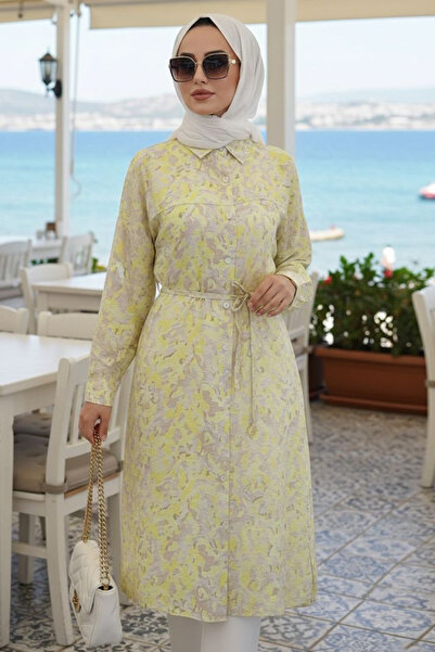 N.S NEVA STYLE Patterned Yellow Hijab Tunic 26701Sr