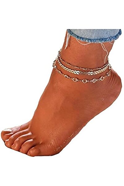 Generic Three Layer Anklet Cool In Summer Round Beads Small Leaf Fringe Footw...