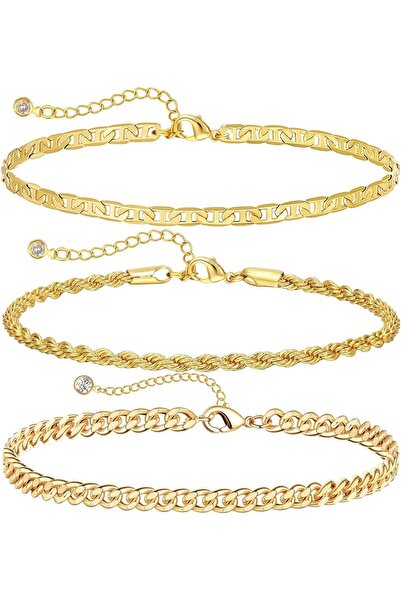 Generic Ankle Bracelets For Women Waterproof 3Pcs Plated Anklets Layered Cuba...