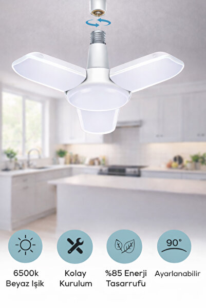Arfseb Şekil Değiştirebilen 90° Ayarlanabilir Katlanabilir 3 Kanatlı LED Ampul