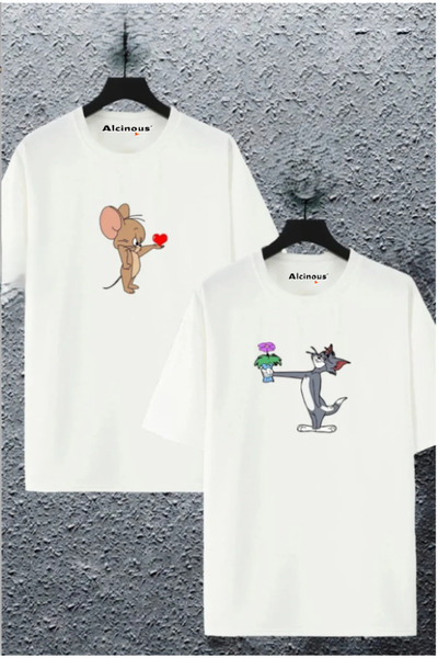 ALCİNOUS Unisex Lover Couple Combination Printed Cotton Oversized 2-Piece T-S...