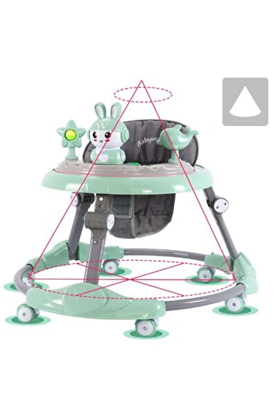 GÖKART Kart Walker cu jucărie muzicală și mâner de împingere, pliabil, verde