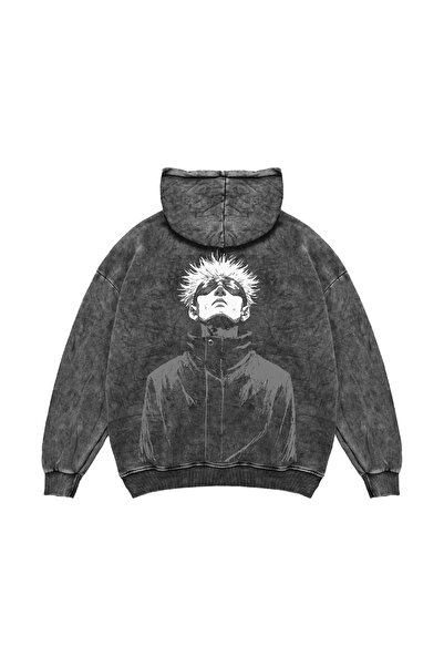 Bak Moda Satoru Gojo Printed Oversize Unisex Washable Black Hoodie