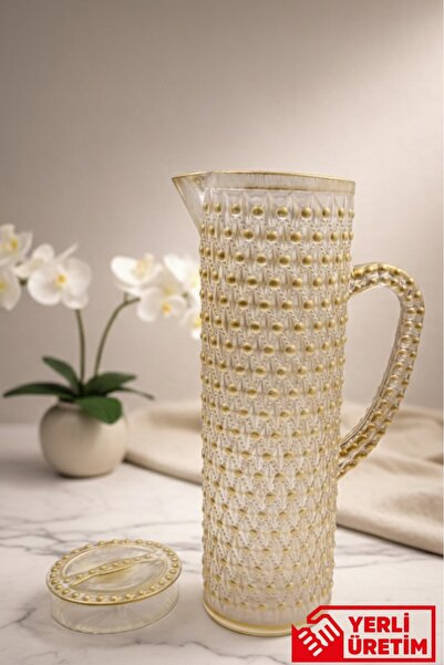 GUGGA Merlin 1.5 L Akrilik Plastik Sürahi – Akrilik Kapaklı, Şeffaf Desenli S...